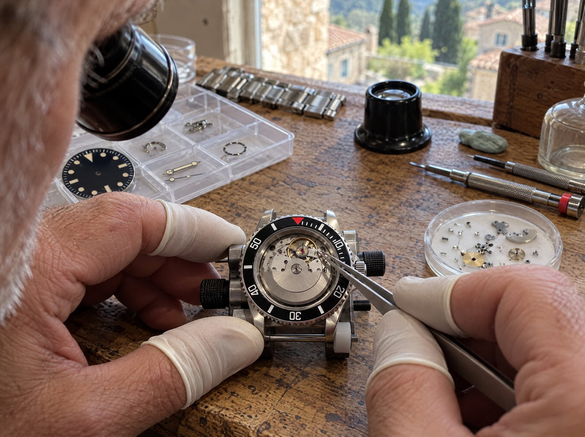 Montage d’une montre à l’atelier