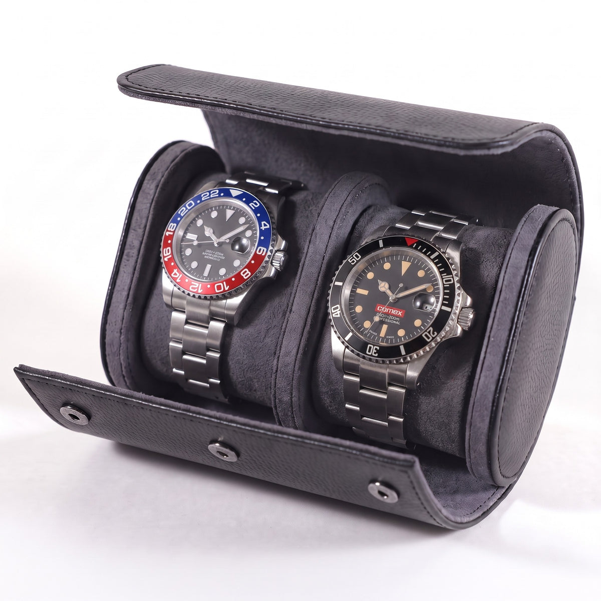 Écrin de voyage Austral 2 montres, cuir noir, avec deux montres
