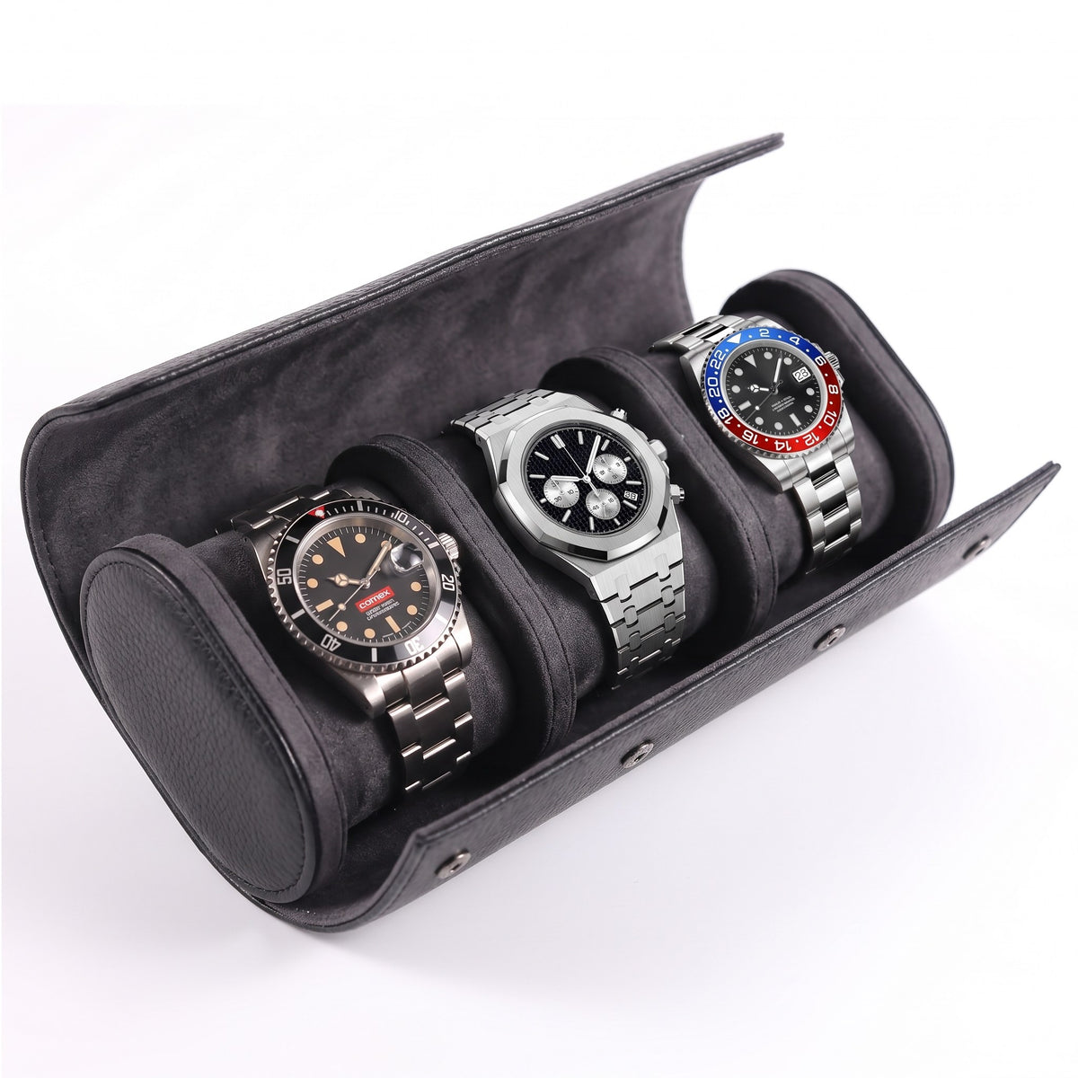Écrin de voyage Austral 3 montres, cuir noir, avec trois montres