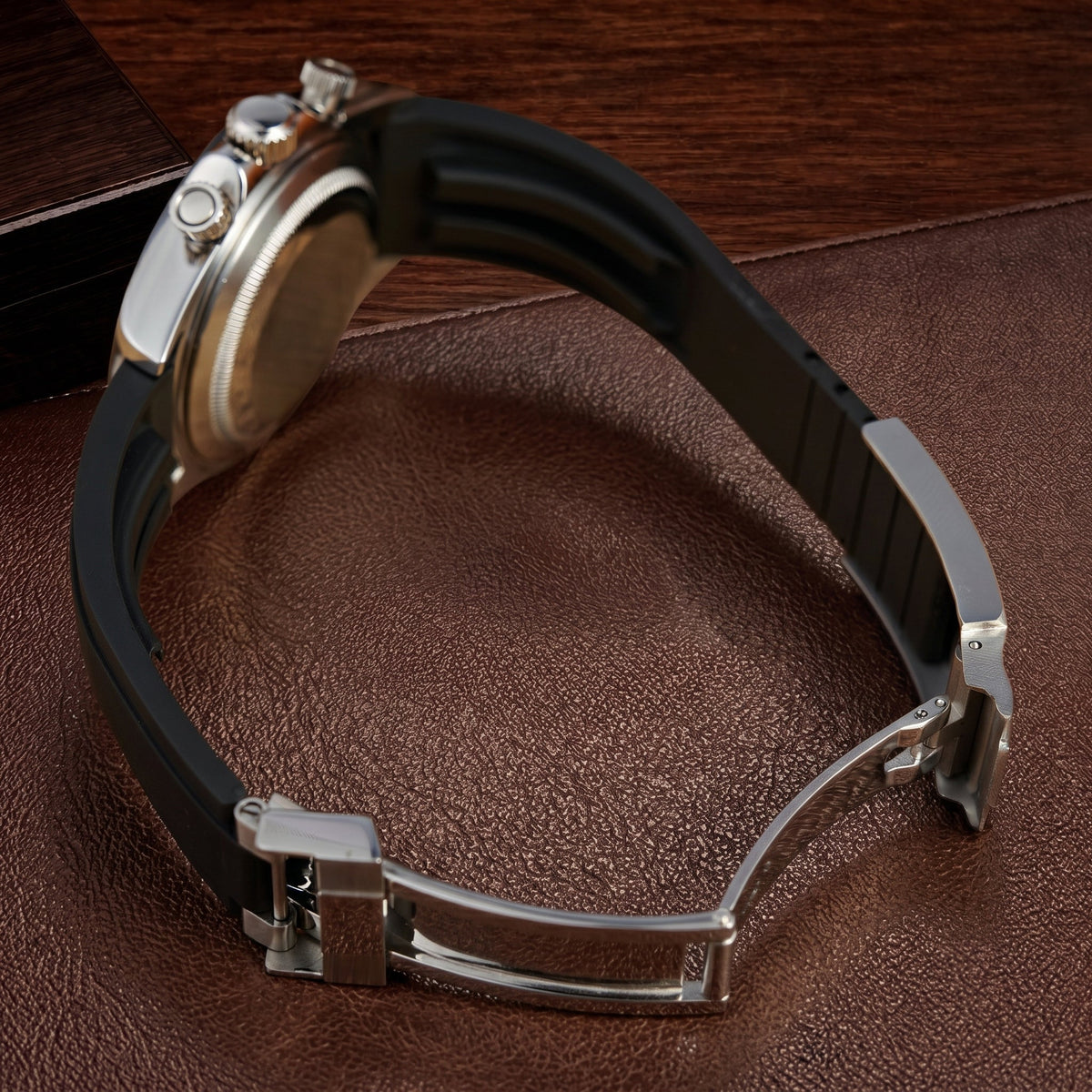 Bracelet caoutchouc et boucle déployante acier